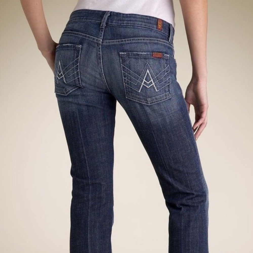 7 FOR ALL MANKIND A Pocket Denim Jeans Flare Bootcut Mid Rise Medium Wash 7FAM